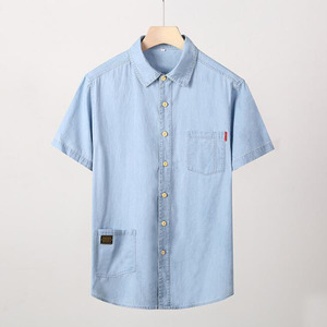 Camicie <span class=keywords><strong>di</strong></span> <span class=keywords><strong>jeans</strong></span> blu da uomo <span class=keywords><strong>di</strong></span> nuova estate camicie <span class=keywords><strong>di</strong></span> <span class=keywords><strong>jeans</strong></span> a <span class=keywords><strong>maniche</strong></span> <span class=keywords><strong>corte</strong></span> camicie <span class=keywords><strong>di</strong></span> <span class=keywords><strong>jeans</strong></span> blu chiaro in cotone da uomo <span class=keywords><strong>di</strong></span> alta qualità - Product Image 6