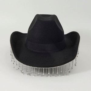 Luxury <b>Wedding</b> Mardi Gras Party Western Jazz Bowler Cowboy <b>Hat</b> with Rhinestone Tassel <b>for</b> Travel Outdoor Use - Product Image 5