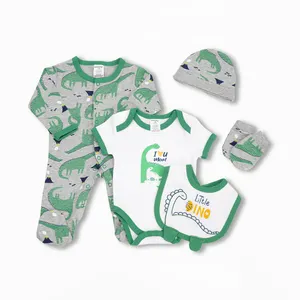 थोक नया आगमन 4 सीज़न नवजात शिशुओं का कपड़ा शिशु रोम्पर जंपसूट नवजात 100% कपास 5 पीसी उपहार कपड़े का सेट