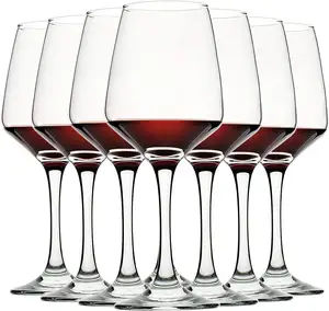 卸売12オンスクリアレッド/ホワイトワイングラス、パーティー、結婚式、家庭用ロングステムワイングラス