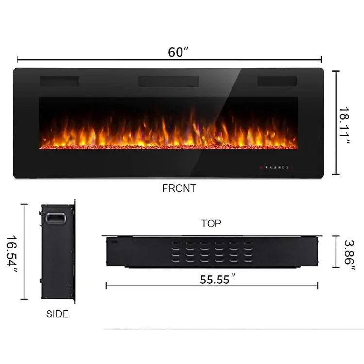 Calentador de chimenea eléctrico de control remoto para lugar de fuego empotrado de uso interior de 60 pulgadas de gama alta