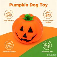 Jouet pour chien en forme de citrouille, jouet à mâcher couineur en vinyle avec motif Jack-o'-lantern pour jeu interactif d'Halloween
