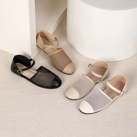 Chaussures plates Mary Jane en maille ajourée pour femmes, à bout fermé, avec bride à la cheville et boucle, décontractées, respirantes, pour l'été, pour le bureau, pour dames, 36-44