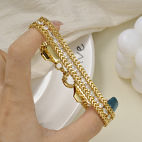 Bracelet gourmette plaqué or 18 carats personnalisable pour femme avec fermoir à ressort et zircons clairs pavés, chaîne épaisse