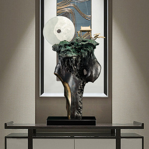 Sculpture en laiton Cuivre et Or, formes irrégulières, fait main, décoration de salon, thème Ciel et Terre - Product Image 3