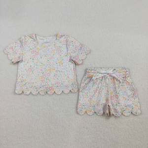 Ensembles de vêtements pour bébés filles Longlv, hauts à fleurs colorées avec poches, shorts à volants, en spandex/polyester écologique - Product Image 2