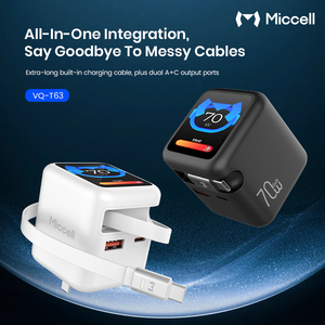 Cargadores de Teléfono GaN de 70W al por Mayor de Miccell, Cargador Tipo <span class=keywords><strong>C</strong></span> con <span class=keywords><strong>Cable</strong></span> de Carga Rápida, Adaptador de Pared USB con Pantalla Digital - Product Image 2