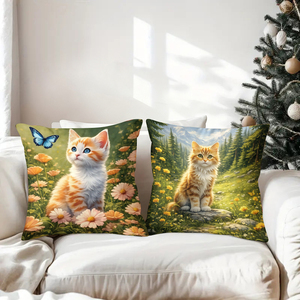 Những chú mèo con đáng yêu trong cảnh quan thiên nhiên tô điểm cho những chiếc gối ôm ấm áp để trang trí ngày lễ. - Product Image 3