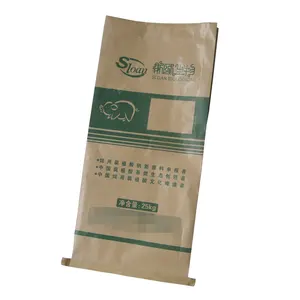 Pacchetto di sacchetti per alimenti in carta personalizzati all'ingrosso per sacchetto di riso 5kg 10kg 20kg zucchero grano farina di frumento fondo cucito sacchetto a bocca aperta