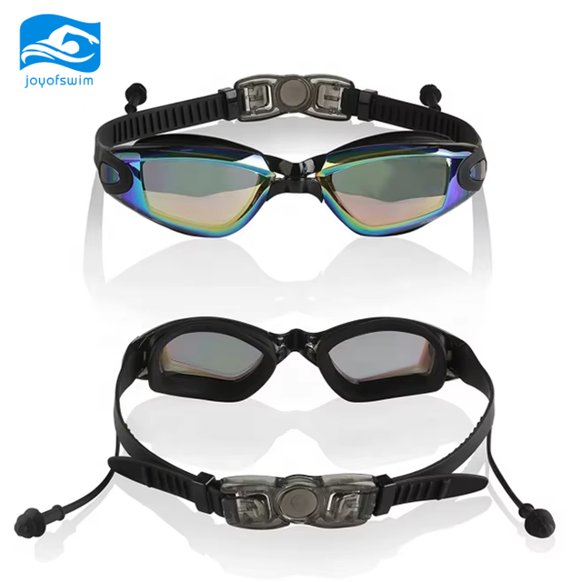 Support Sample OEM Anti-fog Anti-UV Adult Swimming Glasses With Surf Ear Plugs  Black Swimming Goggle