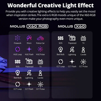 ZHIYUN MOLUS X60RGB 60W COB LED Video Işığı Ayarlanabilir Renk Sıcaklığı 2700-6500K Uygulama Kontrolü CRI 95+ Taşınabilir Aydınlatma