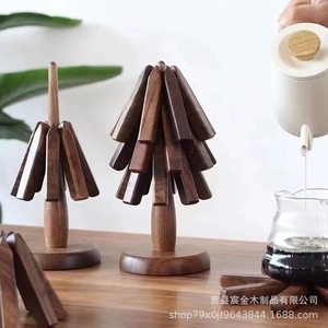 Solid Wood Tree Shaped Heat Insulation Mat Black Walnut Wood <b>Table</b> <b>Placemat</b> Pot Holder Creative Design <b>For</b> Kitchen Use - Product Image 3