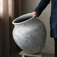 Pot Tanah Liat Serat Putih Rusak, Vas Pot Bunga Pendek Bermotif Vintage, Cocok untuk Dekorasi Hotel, Rumah, dan Taman