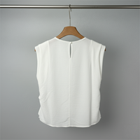 Chemise ample sans manches à volants à carreaux avec étiquette brodée OEM pour femmes, haut décontracté de couleur unie en mélange de coton et de lin