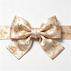Lazo de Satén con Diseño Floral Vintage Beige, Venta al Por Mayor de Fábrica, Lazo Preformado de Tamaño Personalizado para Envolver Regalos y Decoración - Product Image 2