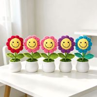 Tournesol en pot en laine crochetée à la main, fleur éternelle artificielle, style minimaliste moderne, pour bureau et maison