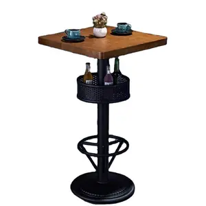 Cheap wooden restaurant high top bar tables small square round cafe coffee shop restaurant panel wood top metal base bar tables