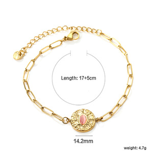 Pulsera de cadena chapada en oro estilo europeo con bisel de piedra rosa para mujer, joyería minimalista de moda. - Product Image 3