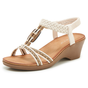 Sandalias de cuña para mujer, cómodas, con banda elástica, zapatos informales de verano, color albaricoque, tacón de 5,5 cm, F2719-2 - Product Image 2