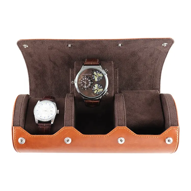 ISO BSCI custom luxury leather travel watch case with sponge watch packing box bag zipper leather rolling watch box case factory