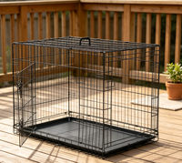 Cage pour chien pliable en métal, simple, avec double entrée latérale, poignée portable, loquets de sécurité, bac à déchets amovible, grande taille pour intérieur