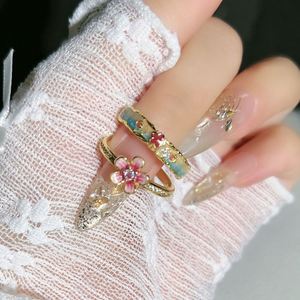 Chinese-style Enamel Flowers Open Adjust <b>Ring</b> Ethnic-style Embossed Flower <b>Ring</b> Luxury <b>Adjustable</b> Openwork Trendy <b>Ring</b> - Product Image 2