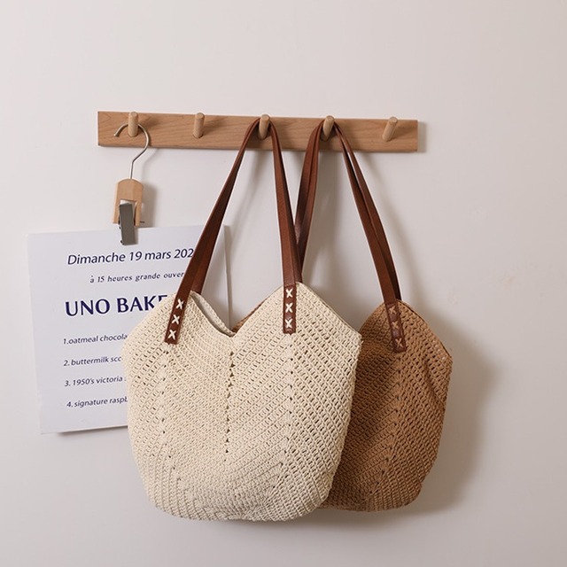Cross-border Supply Cotton Woven Straw Woven Zipper Closure Polyester Casual Holiday Style Beach All-match Niche Women's Bag