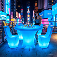 Table de cocktail d'extérieur Coolqing au design moderne, mobilier d'hôtel et de maison avec 16 couleurs RGB, chaise de salle événementielle, ensembles de meubles de bar à LED