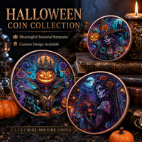 Pièce de monnaie Halloween squelette en cuivre pur 999 de 5 oz, haute définition, peinte aux UV, édition de collection, idéale pour un cadeau