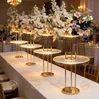 Support à gâteau en acrylique et fer à deux niveaux, décoration florale, centre de table de mariage, support à fleurs en métal DIY