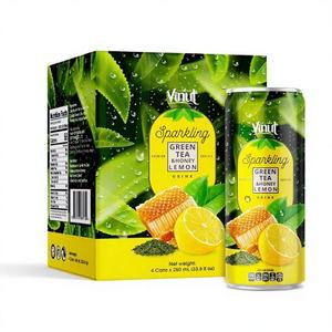 Boîte de 4 canettes VINUT Premium Back Tea Lemon Sparkling Water certifiées ISO/GMP/BRC, source rivière, logo personnalisé - Product Image 1