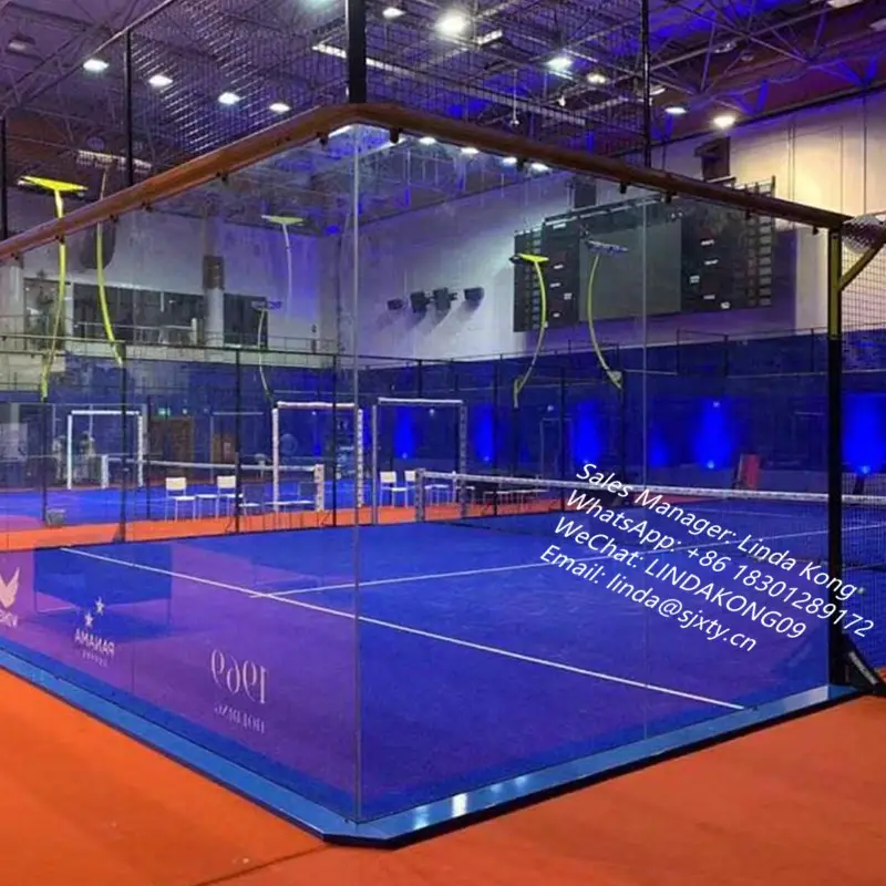 2022 new 6x20m Panoramic padel courts with 12mm Glass Factory price Single Paddle Tennis court commercial multi-sports courts
