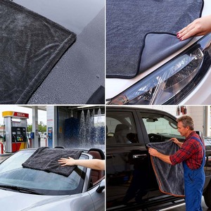 Serviette de lavage de voiture en microfibre professionnelle, 1200 GSM, double couche, à poils torsadés, super absorbante, très résistante, épaisse et sans peluches - Product Image 4