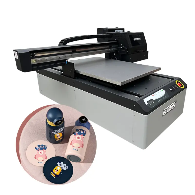 Printer UV terlaris mug kayu logam pencetak akrilik Flatbed untuk permukaan perekat keras dan cetakan kulit Printer UV 6090