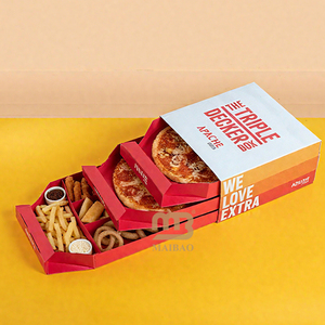 Caja <span class=keywords><strong>de</strong></span> Pizza Triple <span class=keywords><strong>de</strong></span> Cartón Corrugado Personalizada y Única con Compartimentos Múltiples y Separador para Salsas, Ideal para Comida para Llevar - Product Image 5