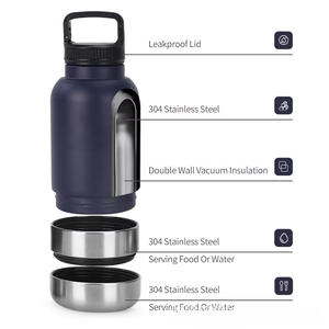 Botella de Agua Portátil <span class=keywords><strong>3</strong></span> en 1 para Mascotas, 32oz, Acero Inoxidable, con Recipiente para Comida, para Paseos al Aire Libre - Product Image 3