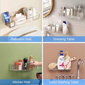 Support de douche mural en acrylique, étagère adhésive transparente sans perçage pour les murs suspendus, étagère de salle de bain en acrylique avec ruban adhésif - Product Image 4