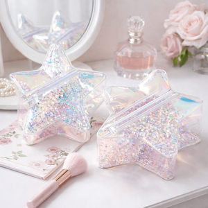 Sacs à paillettes en PVC irisé personnalisés avec fermeture à glissière, grande capacité, trousse de toilette pour le voyage, le rangement du maquillage et l'usage quotidien - Product Image 4