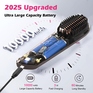 Battery-Powered 35W Bristle Straightener <b>Brush</b> Heating Temperature Display Anti-scald Design 3 Temperature Settings Household - Product Image 5