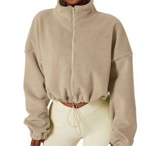 Sudadera con Capucha Corta Lisa para Mujer, con Cremallera Completa, de Forro Polar, Chaqueta Deportiva, con Logotipo Personalizado de Fábrica - Product Image 1