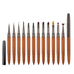 12Pcs Sandalwood Flat Nail Art <b>Brush</b> Set Professional Flower Gradient UV Gel Painting Design Tools - Product Image 1