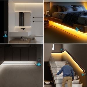 Bande lumineuse COB à double capteur de mouvement pour marches d'escalier de villa, sans fil, lumière chaude, capteur de mouvement pour couloir, passage, chambre, <span class=keywords><strong>miroir</strong></span> - Product Image 4