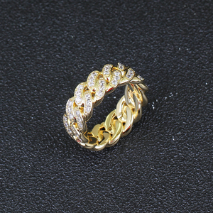 Anello da Uomo R016 in Ottone Color Oro e Argento con Zirconi Cubici, Stile Cuban Iced Out, Gioiello Hip Hop alla Moda - Product Image 2