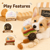 Ensemble de jouets pour chien Bakery, 3 styles : Peluche, Balle en rotin, Clochette, Jouet à froisser, Jouet à tirer, Jouet de poursuite, Jouet en forme de burger, Jouet en forme de pain, Jouet en forme d'ours, 9x8cm, Jouet pour animal de compagnie