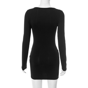 Viviblook C25DS138 femmes rue Sexy automne nouveau Sexy épicé fille à manches longues couleur unie décontracté Mini robes - Product Image 4