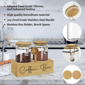 Pot à café <span class=keywords><strong>en</strong></span> verre de grande capacité avec pince de verrouillage hermétique Récipients de stockage de grains de café avec étagère et couvercle <span class=keywords><strong>en</strong></span> <span class=keywords><strong>bambou</strong></span> pour la cuisine - Product Image 4