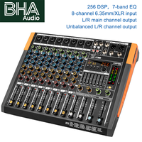 Console de mixage audio professionnelle BHA KA8 8 canaux, mixeur avec alimentation fantôme 48V, interface USB DSP 256 pour scène, studio, karaoké, son live