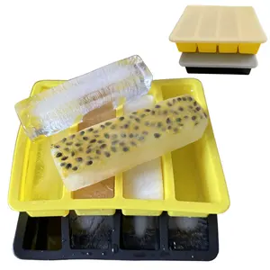 硅胶冰块托盘易释放4个洞穴硅胶冰块模具，带可拆卸盖子可重复使用的冰柜冰块托盘可堆叠