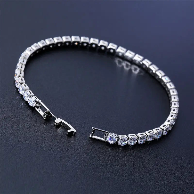 Solid 925 Sterling Silver 3mm 4mm 17cm 19cm Tennis Bracelet Bangle For Women Wedding Fashion Jewelry Wholesale Party Gift