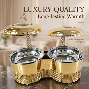 Nuovo Set Scaldavivande a Buffet di Lusso Grande Capacità 8L*2 in Acciaio Inossidabile 201, Alimentato ad Alcol, con <span class=keywords><strong>Piatti</strong></span> Dorati - Product Image 2
